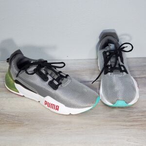 Puma Gray Sneakers with Green and Red Accents